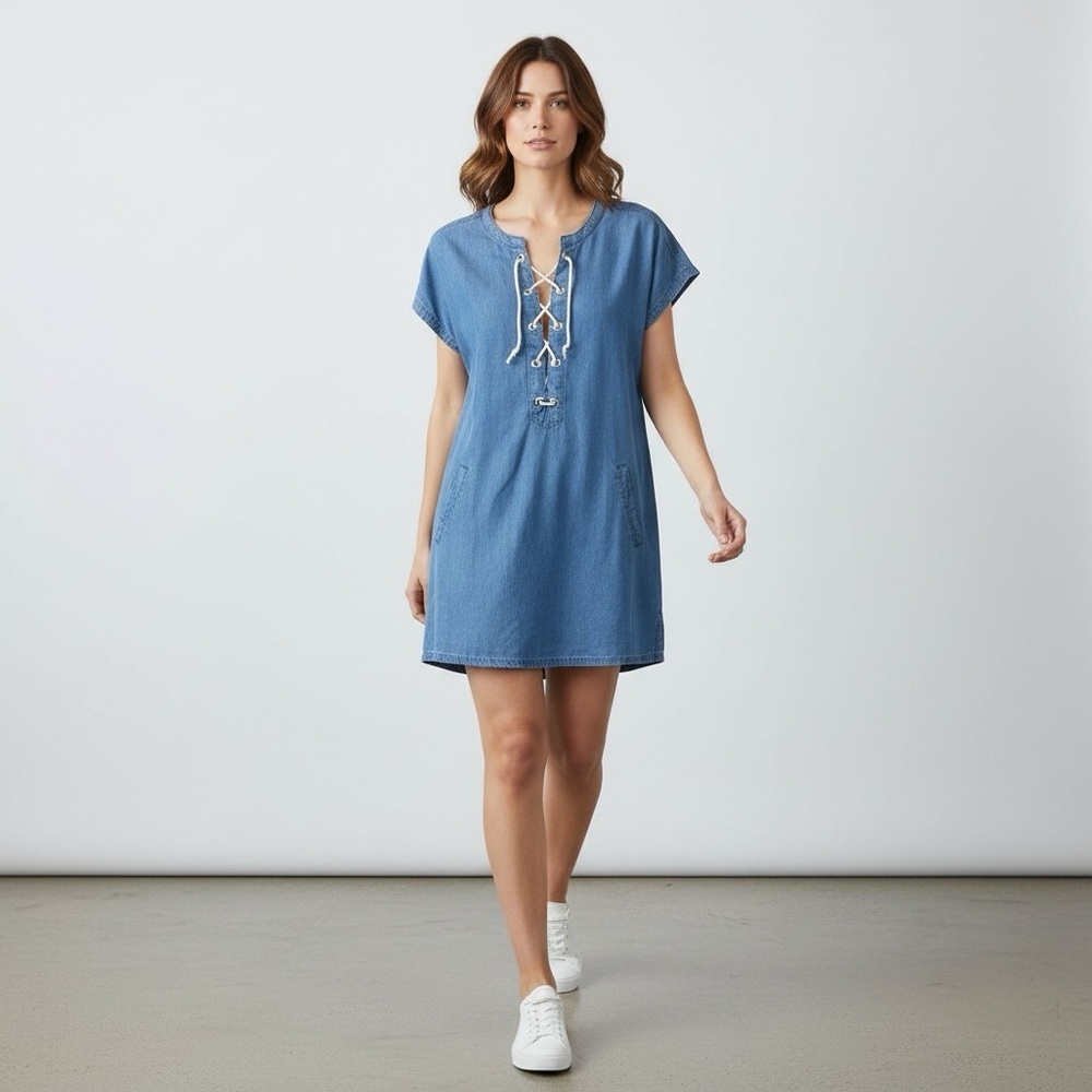 Swimsuits For All Tencel Blue Lace Up Cover Up Dress Size 10/12